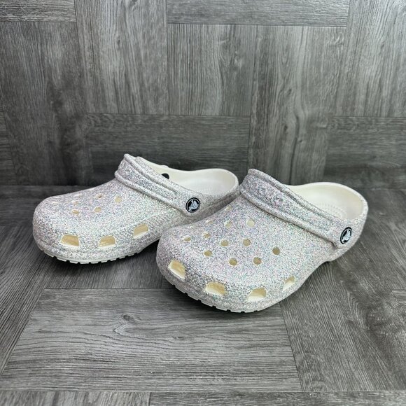 CROCS Classics Kids size 1 White Glittered Multicolored Clog - Picture 3 of 7